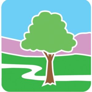 Cartoon tree with blue and purple sky, NRVDRC logo